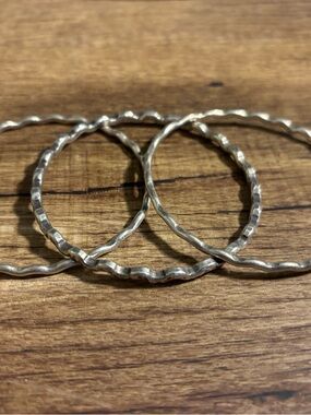 Hammered Silver Tone Bangle Set - 3 Thin Stackable Bracelets